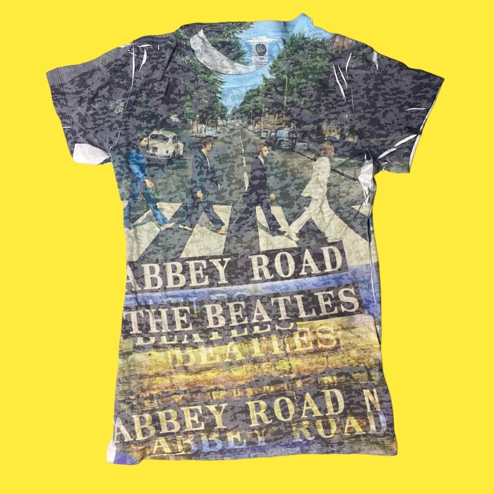 The Beatles Abbey Road Semi Sheer All Over Print Burnout Shirt Top JUNIORS Size